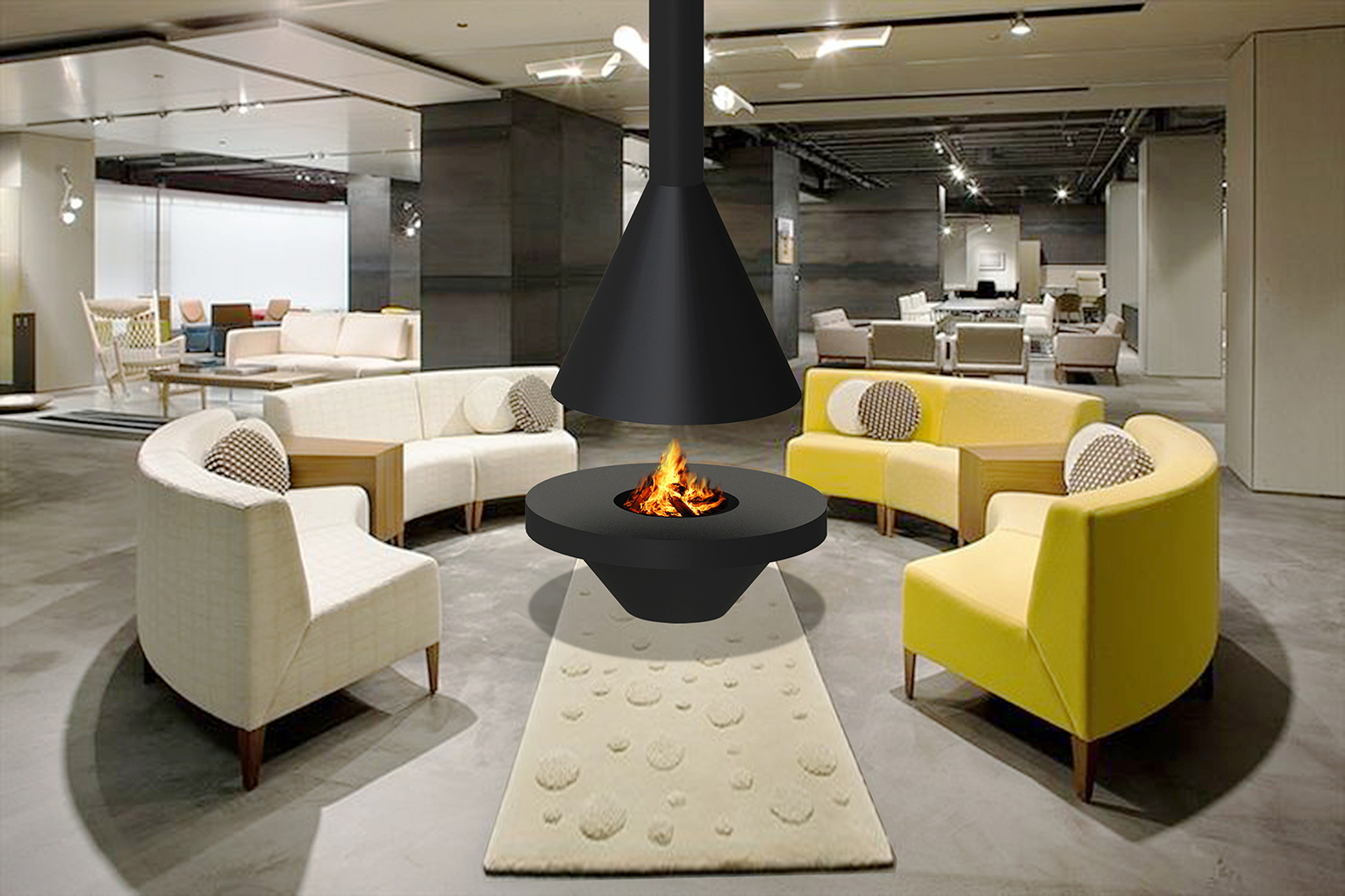 V-120 hanging fireplace  suspends stove Custom fireplace